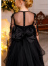 Black Lace Tulle Wedding Party Flower Girl Dress With Train
